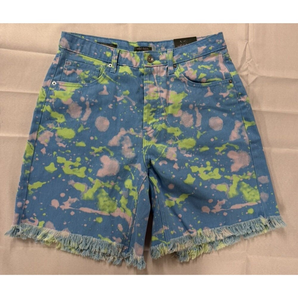 Wild Fable High Rise Bermuda Shorts Tie Dye Blue Pink Green Paint Splatter sz 8